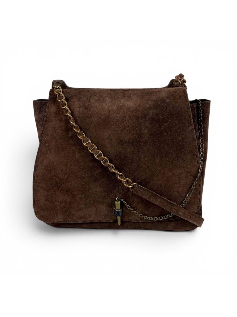 Prada Toggle Closure Chain Shoulder Bag Hobo Brown Suede Leather